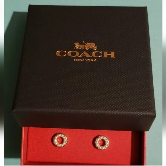 Coach CF984 Signature Stone Bow, C Logo & Circle Earring Set NWT - Picture 2 of 5